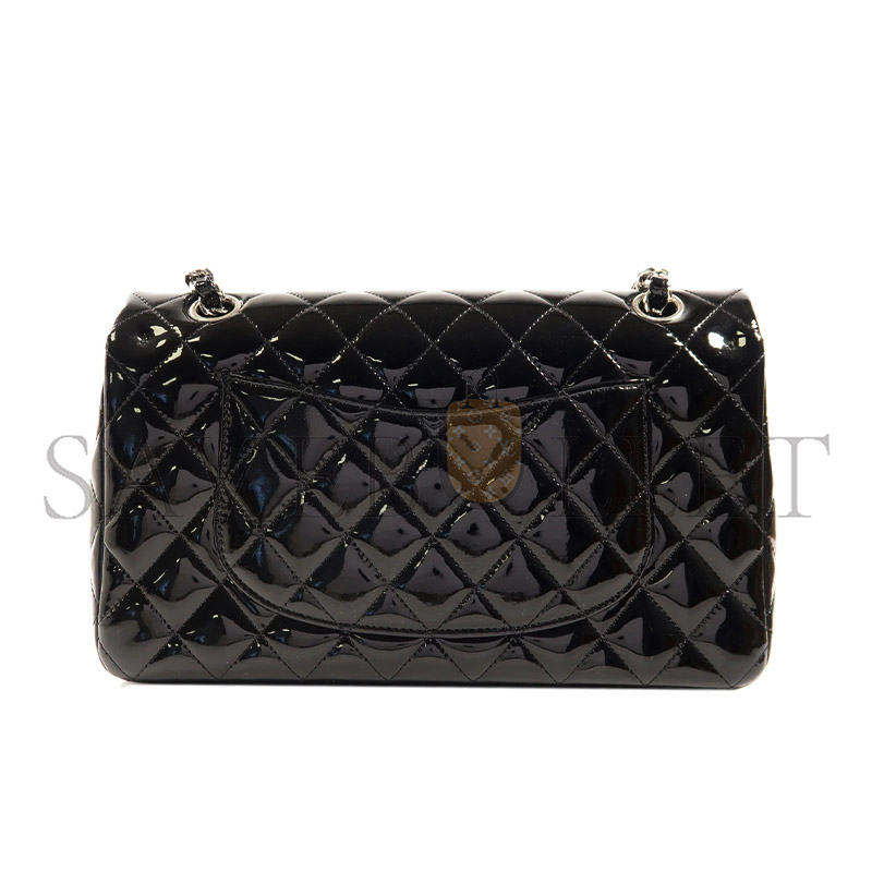 CHANEL MASTER JUMBO CLASSIC PATENT DOUBLE FLAP BLACK LEATHER SHOULDER BAG A01112 (25*15.5*6.5cm)
